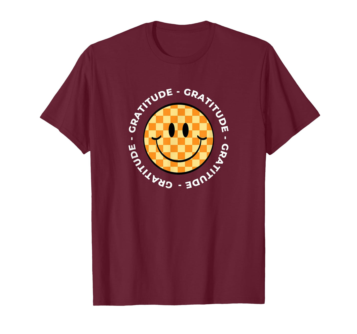 MATTER OF VIBES Gratitude Retro Groovy Unisex-Adults & Unisex-Kids T-Shirt Black Small Short Sleeve Checkered Retro T-Shirt