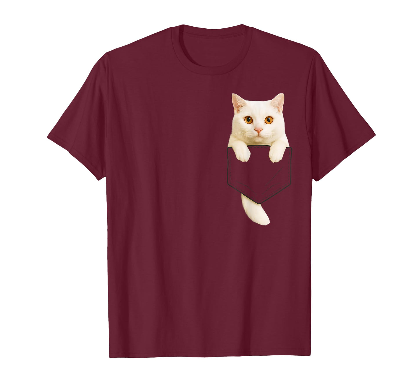 Cute White Cat Pocket Funny Gifts Cat Mom Cat Dad Cat Lover T-Shirt