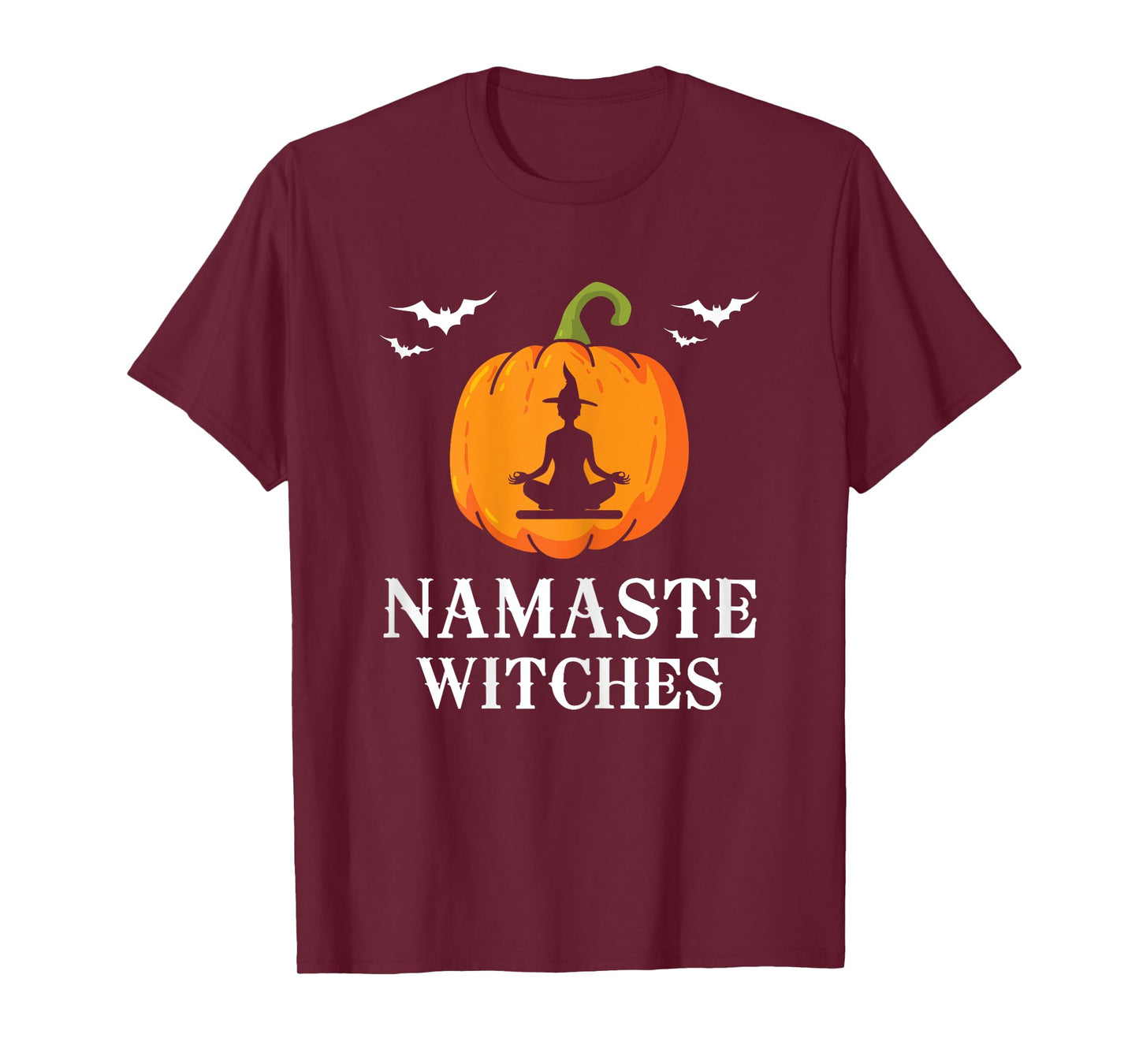 Womens Namaste Witches Pumpkin Yoga meditation Halloween Women Fun T-Shirt