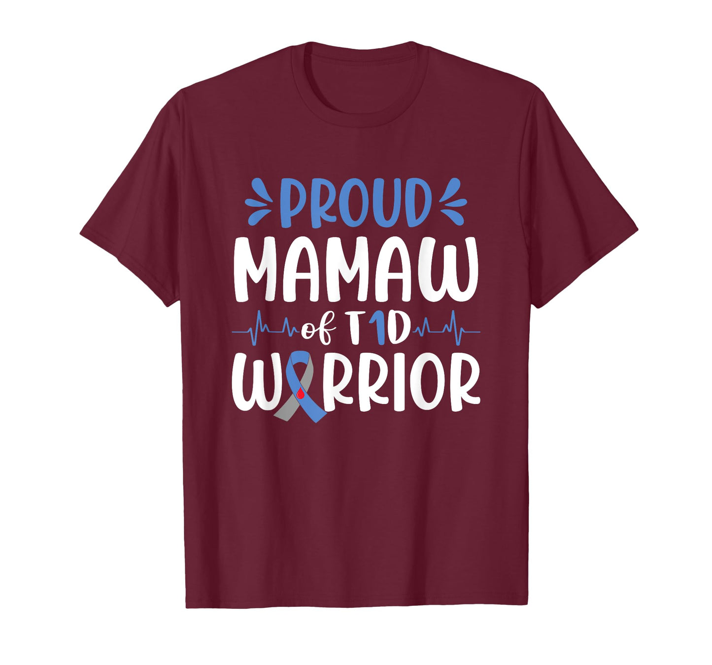 Proud Mamaw Of T1D Warrior Diabetes Awareness Blue Ribbon T-Shirt