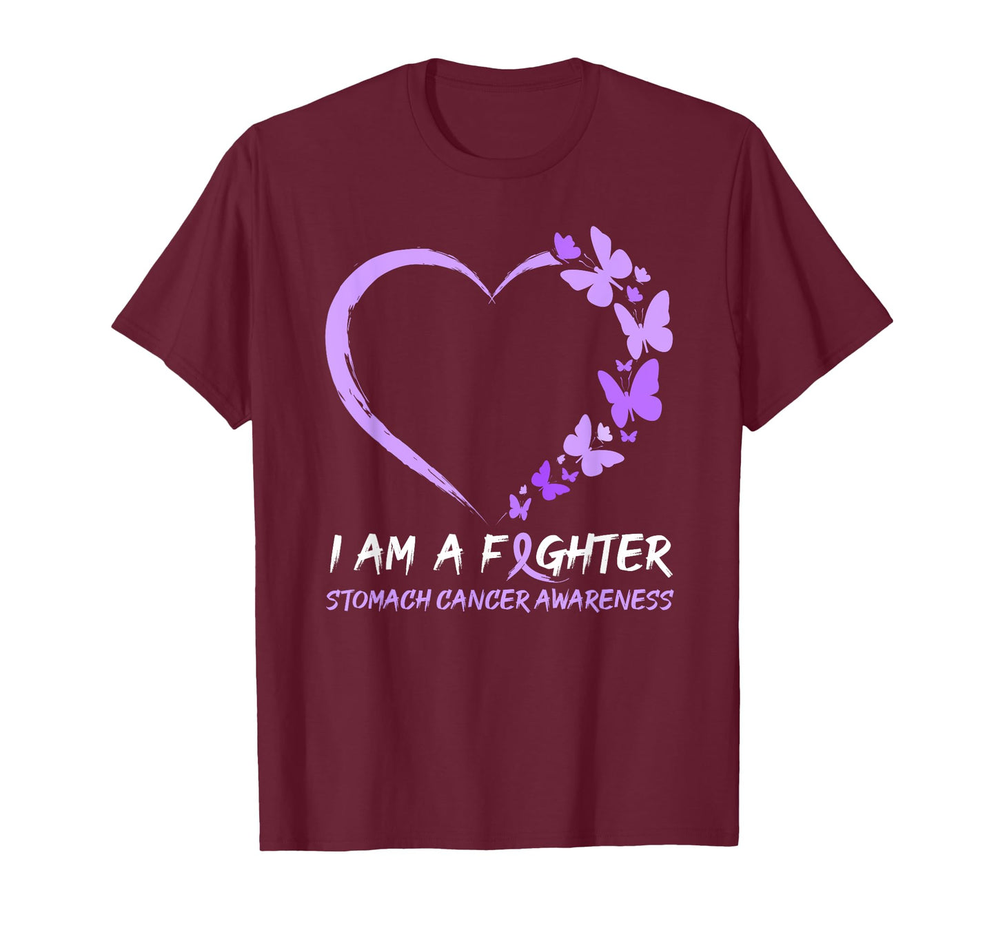 Butterfly Heart I Am A Fighter Stomach Cancer Awareness T-Shirt