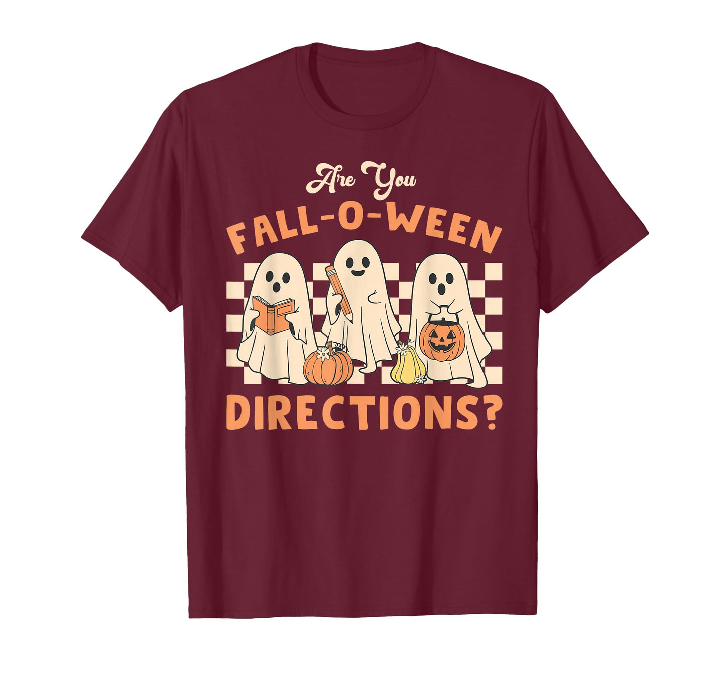 Retro are You Fall O Ween Directions Teacher Halloween Ghost T-Shirt