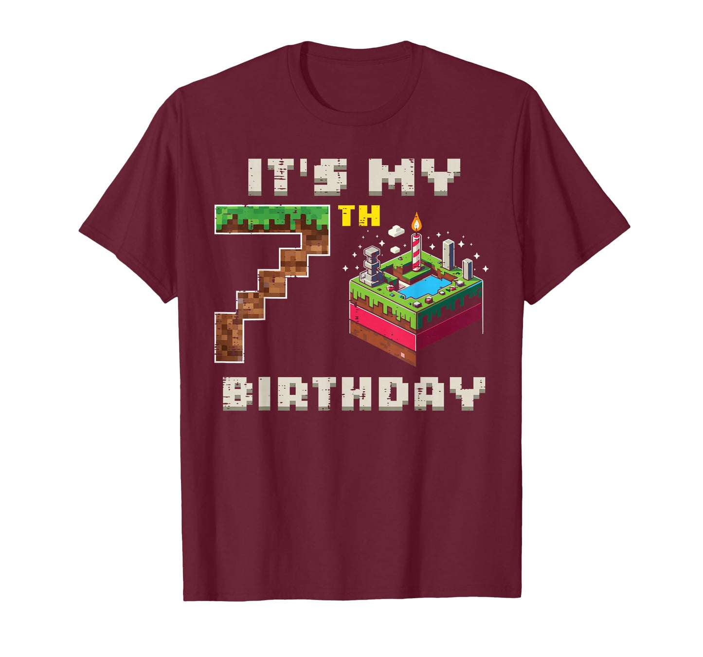 My 7th Birthday Pixel Game 7 Cake Video Gamer Boys Kid Youth T-Shirt