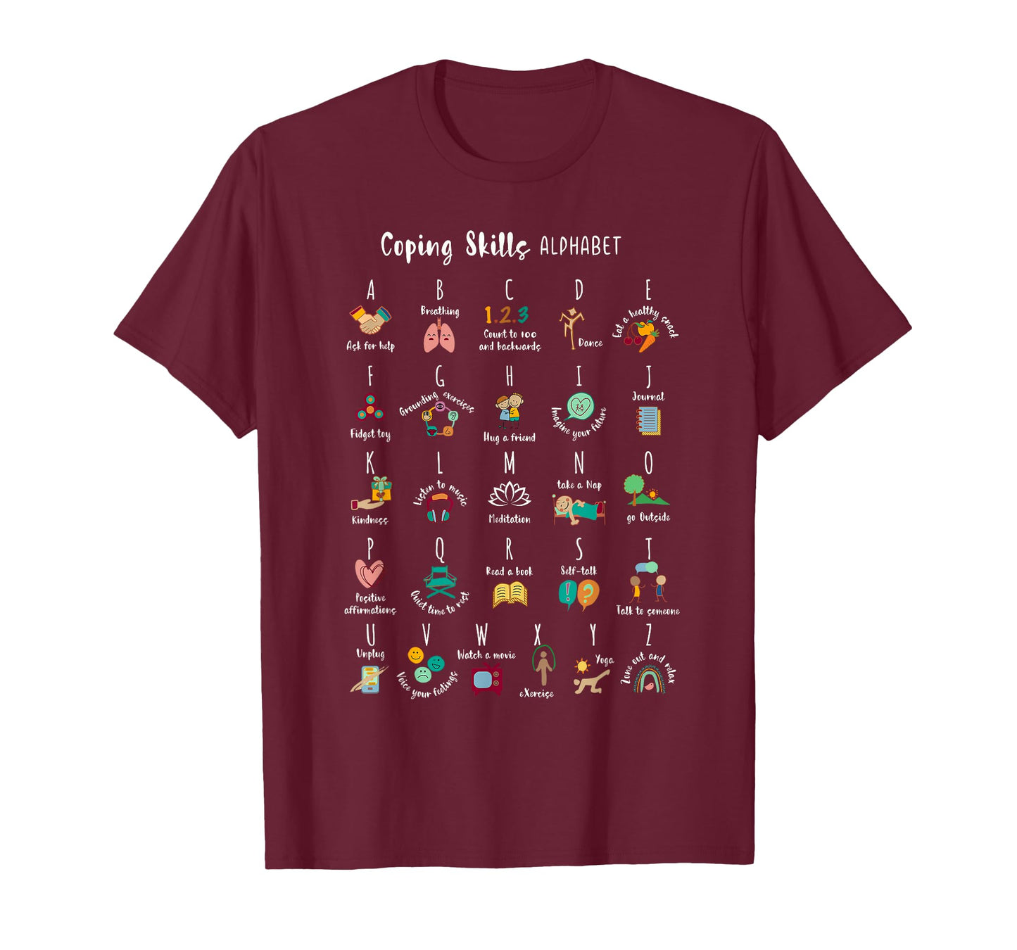 ABC Coping Skills Alphabet Self Care Mental Health Awareness T-Shirt