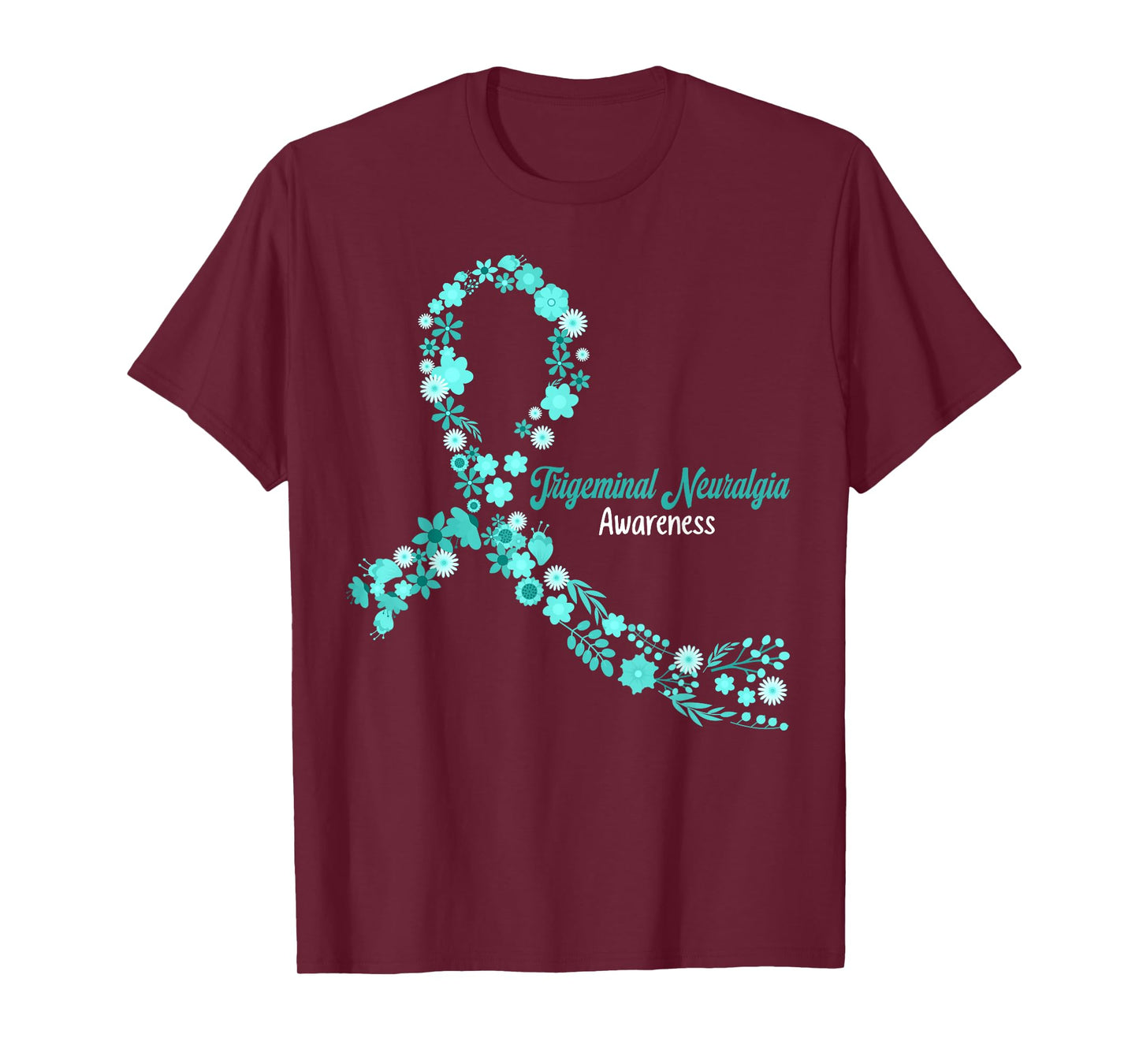 Trigeminal Neuralgia Awareness Hippie Flowers Teal Ribbon T-Shirt