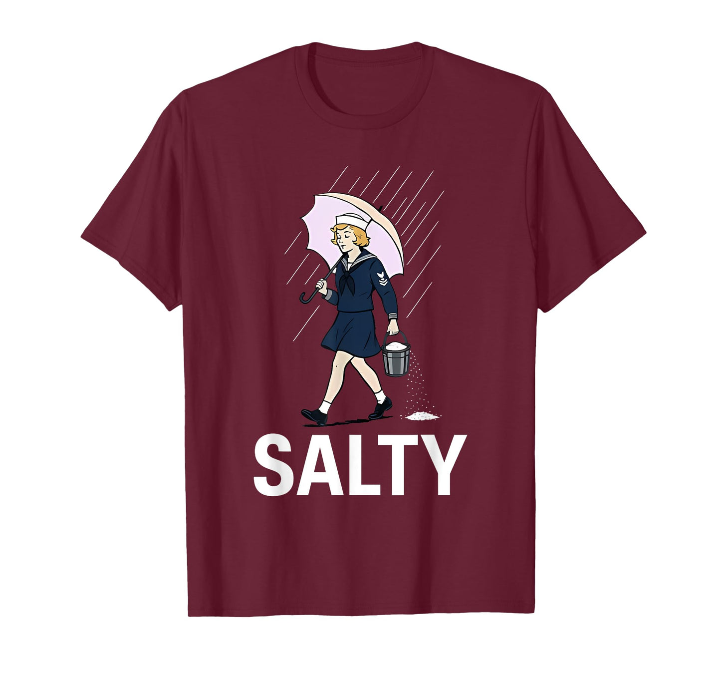 Navy-Girl Hold Umbrella Walking In Rain Salty Navy-Girl T-Shirt