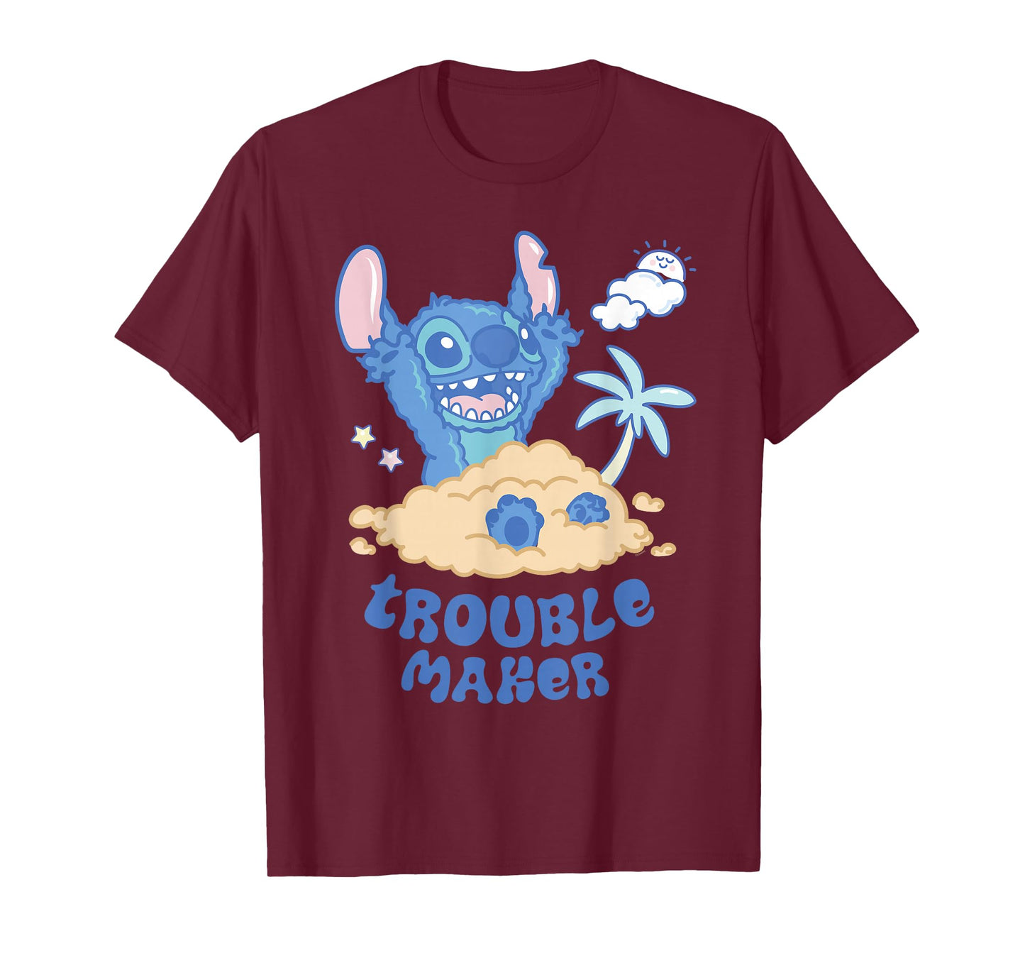 Disney Stitch Fluffy Summer Beach Sand Pile "Trouble Maker" T-Shirt