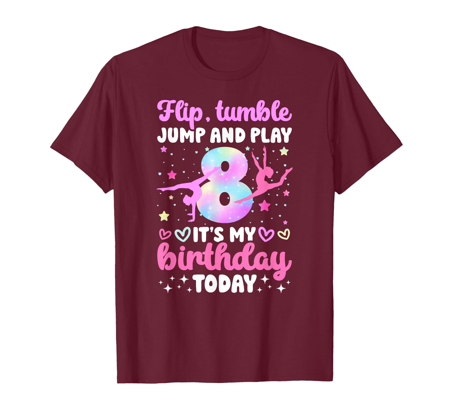 8th Gymnastics Birthday Party Eight Year Old Gymnast Girl T-Shirt
