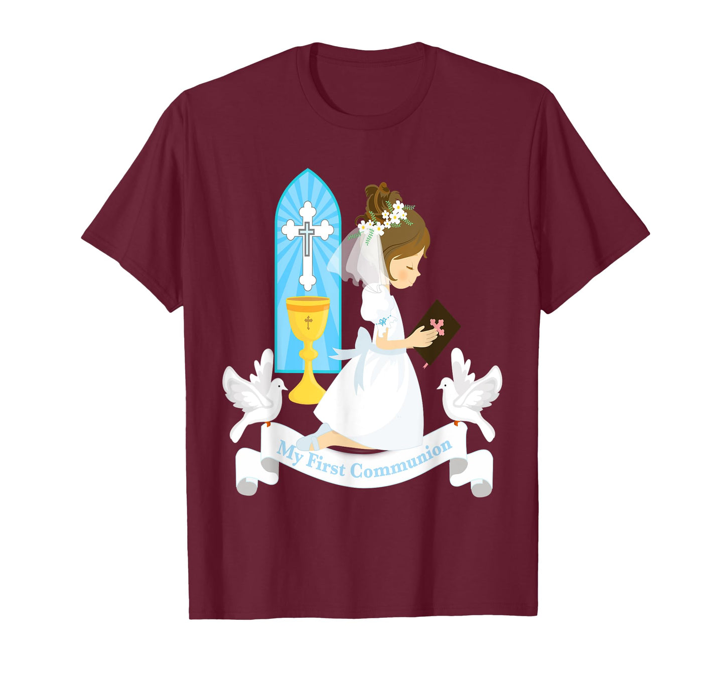 My First Communion Girls Daughter Godchild Brunette Church T-Shirt