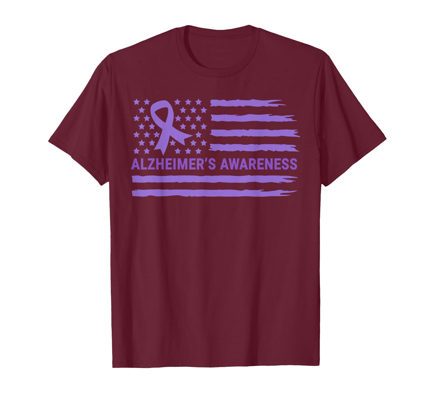 Alzheimer's Awareness Purple Ribbon American Flag Dementia T-Shirt