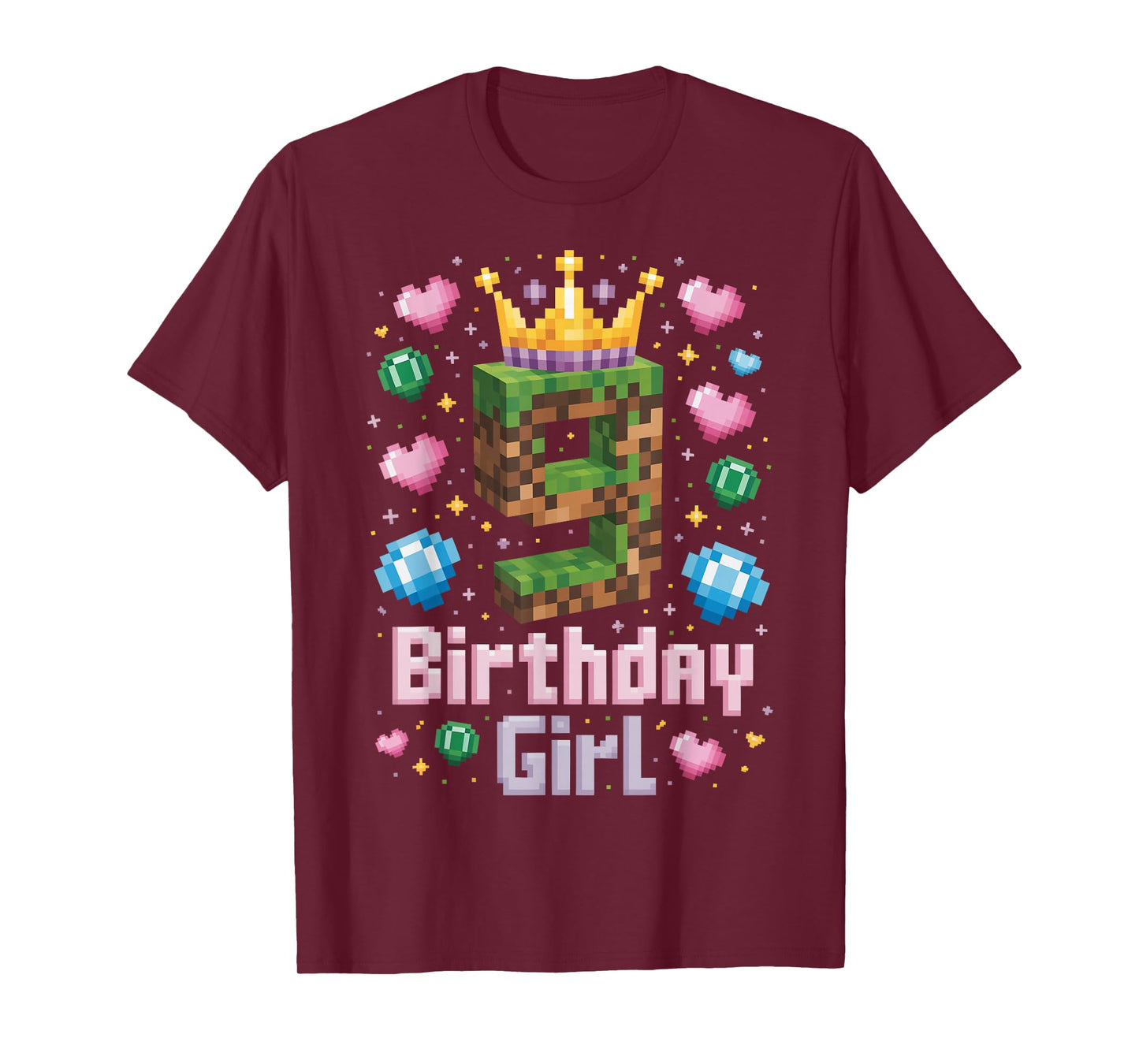 9th Birthday Girl Shirt Gaming Pixel Number Party 9 Year Old T-Shirt