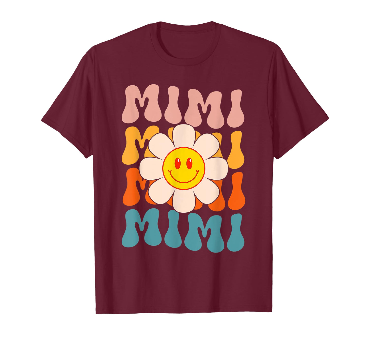 Retro Groovy Mimi Happy Face Smile Cute Daisy Flower Grandma T-Shirt