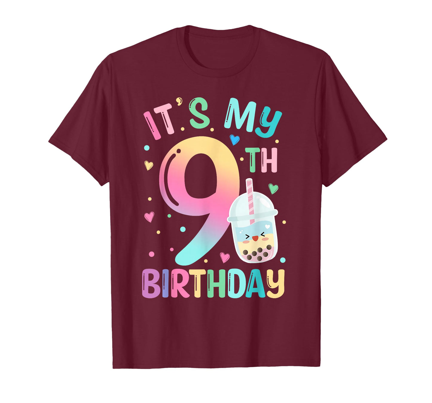It's My 9th Birthday Bubble Boba Tea Party 9 Year Old Girl T-Shirt