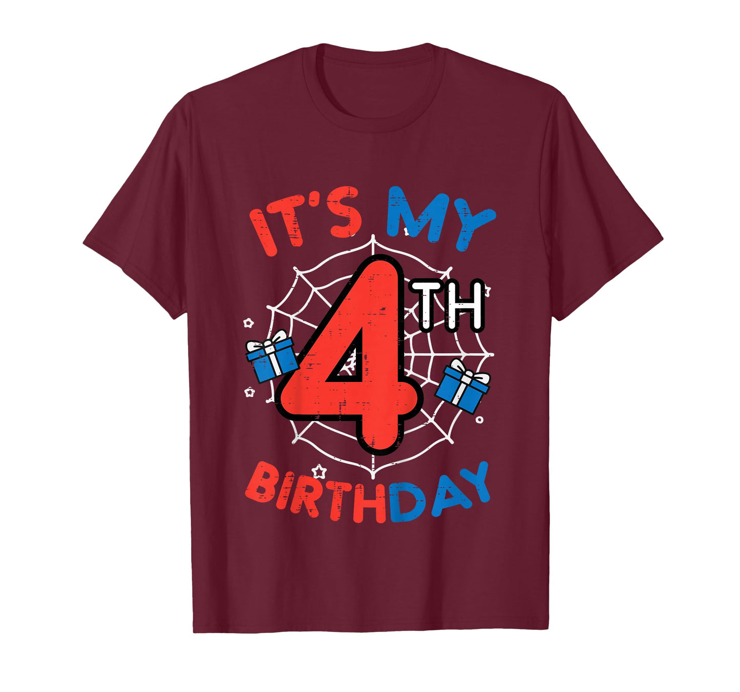Its My 4th Birthday Spider Web 4 Year Old Bday Boys Kids T-Shirt