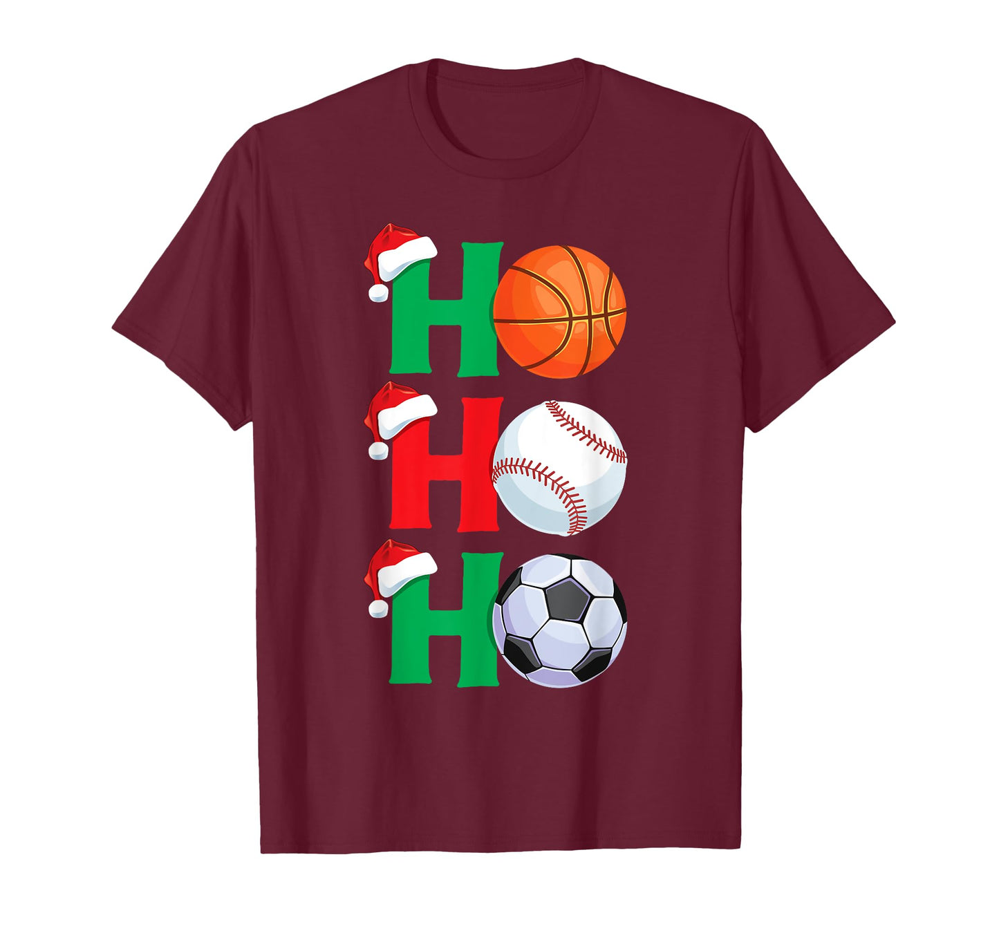 Ho Ho Ho Boys Christmas Sports Basketball Baseball Soccer T-Shirt