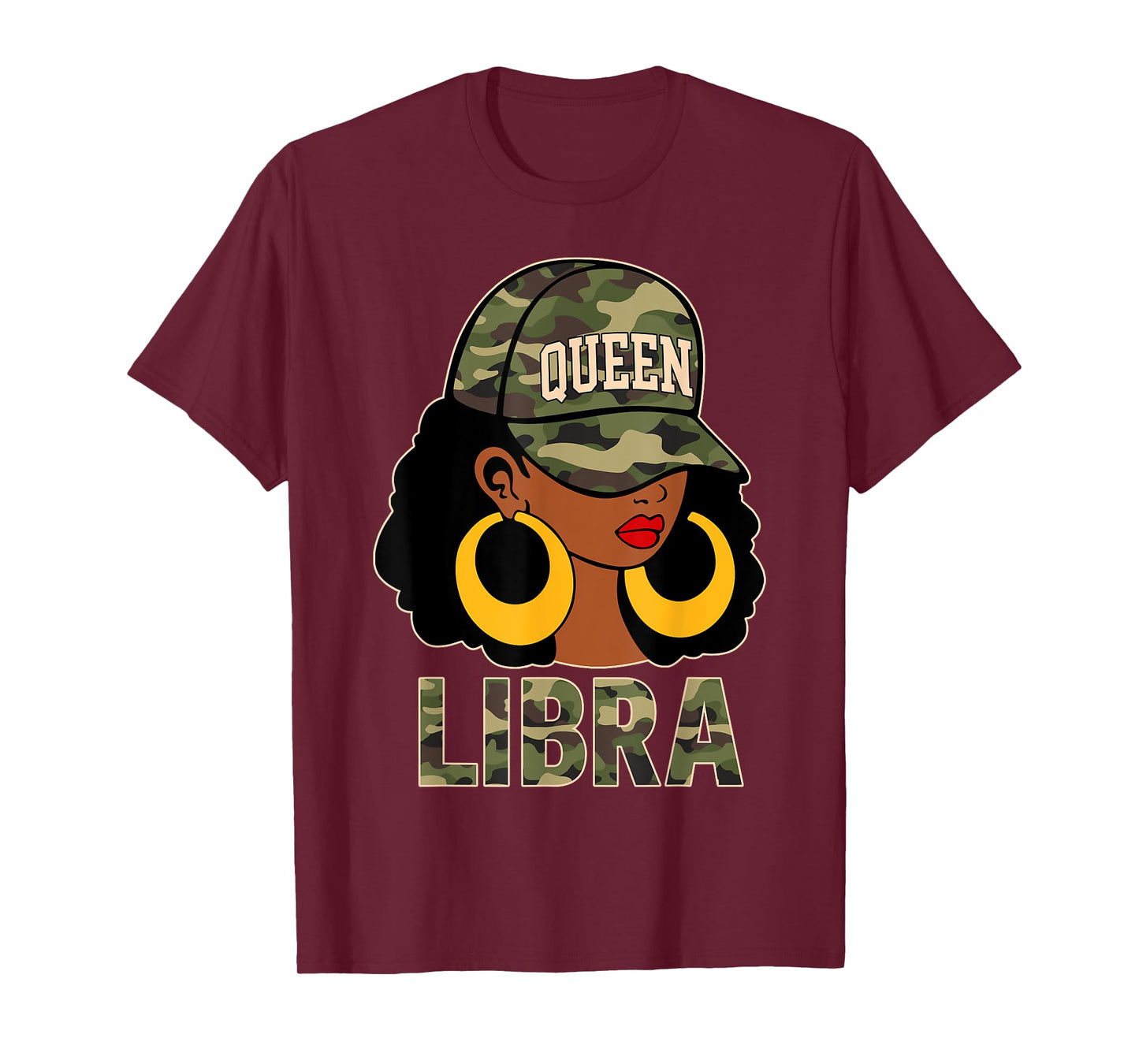 Libra Queen Black Woman Cap Hat Camo Afro Girl Zodiac T-Shirt