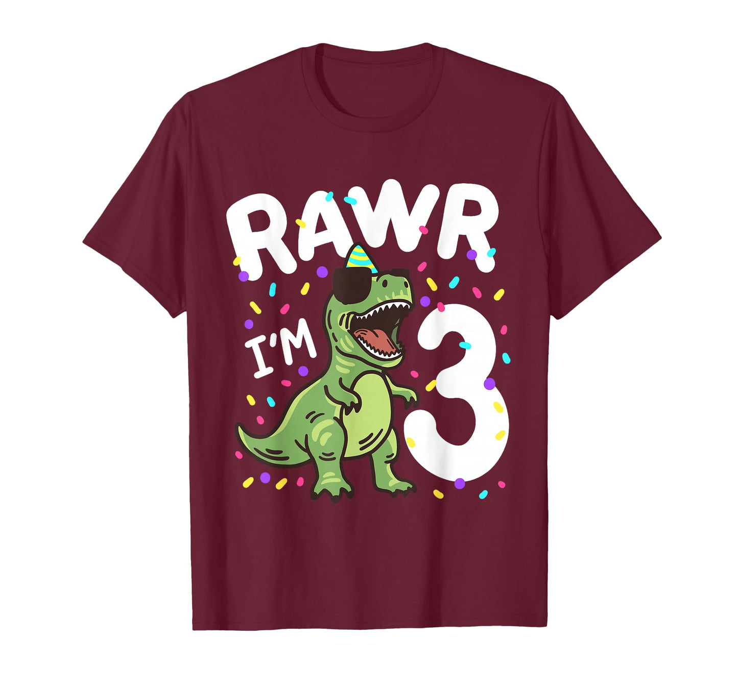 Three Rawr I'm 3 Years Old T Rex Dinosaur 3rd Birthday Boys T-Shirt