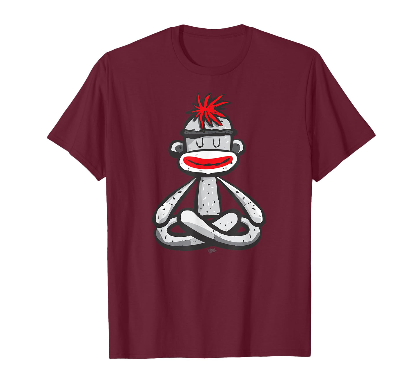 Sock Monkey in Seated Lotus Yoga Pose Cute Mindfulness Asana T-Shirt