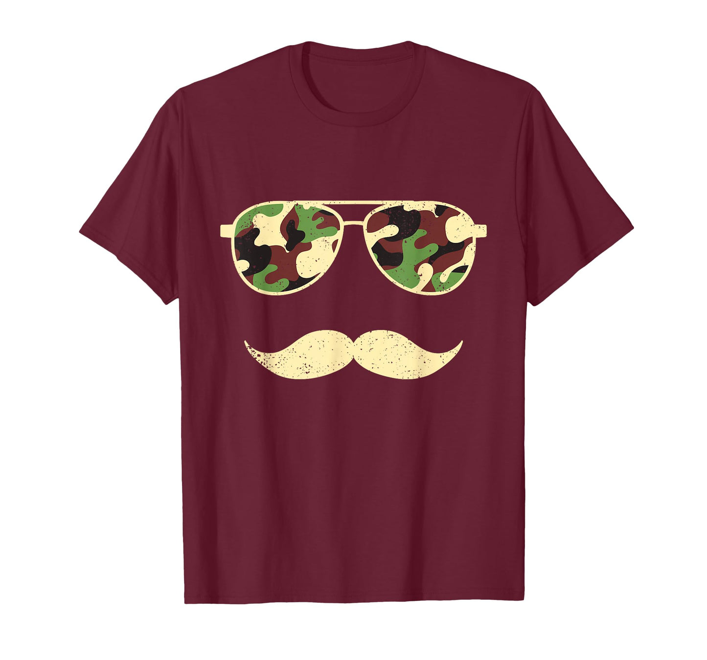 Camo Sunglasses Mustache Funny Retro Camo Veterans Day T-Shirt