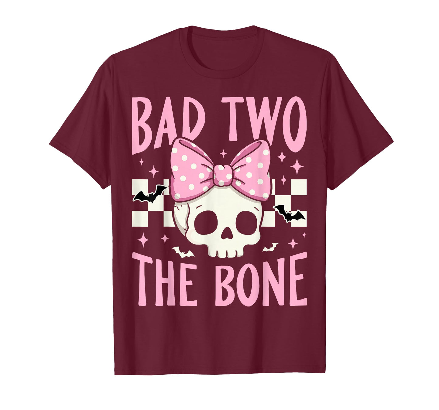 Bad Two The Bone Skull with Pink Bow for Halloween T-Shirt
