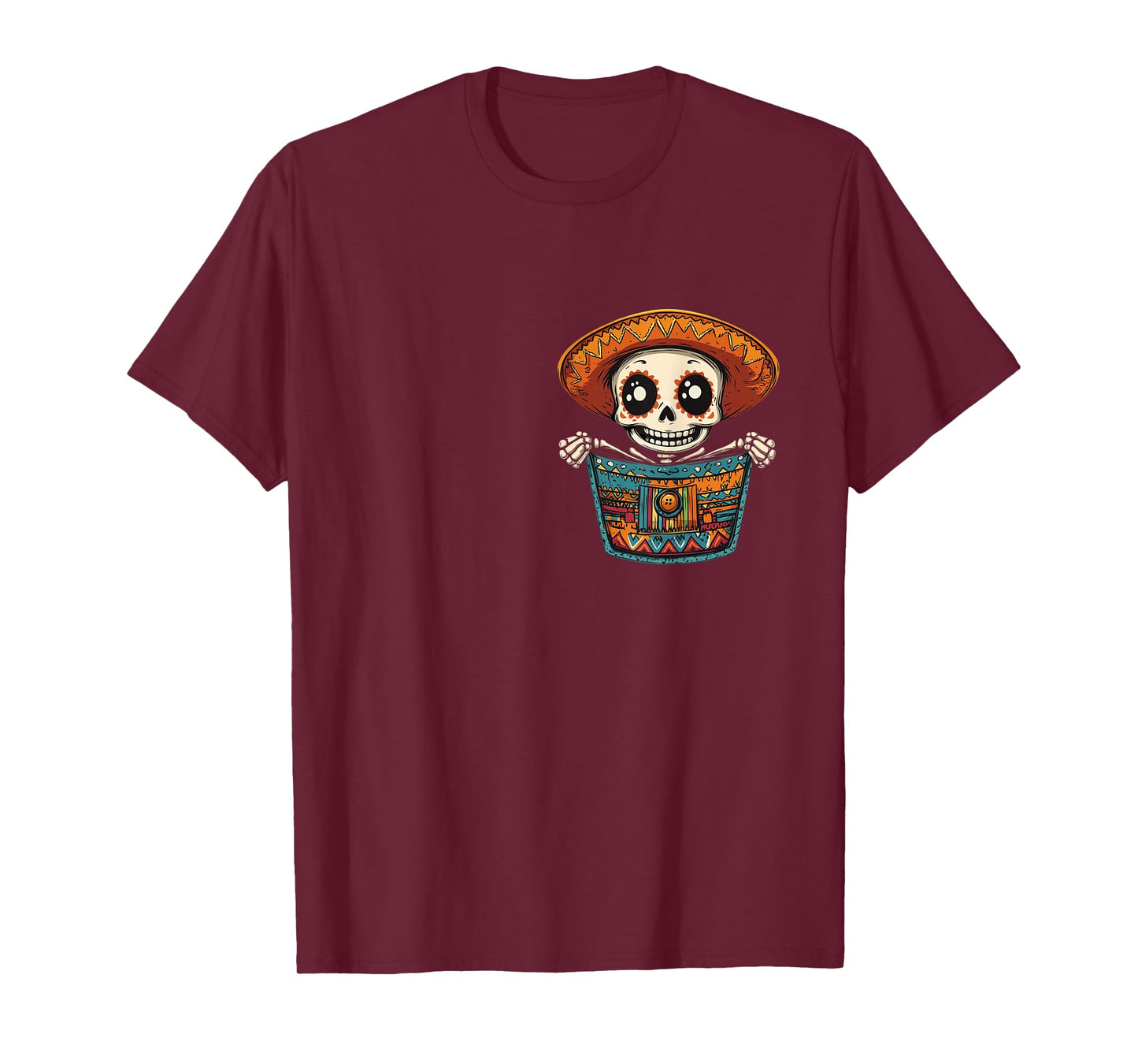 Pocket Cinco De Mayo Serape Party Skeleton Mariachi Mexican T-Shirt