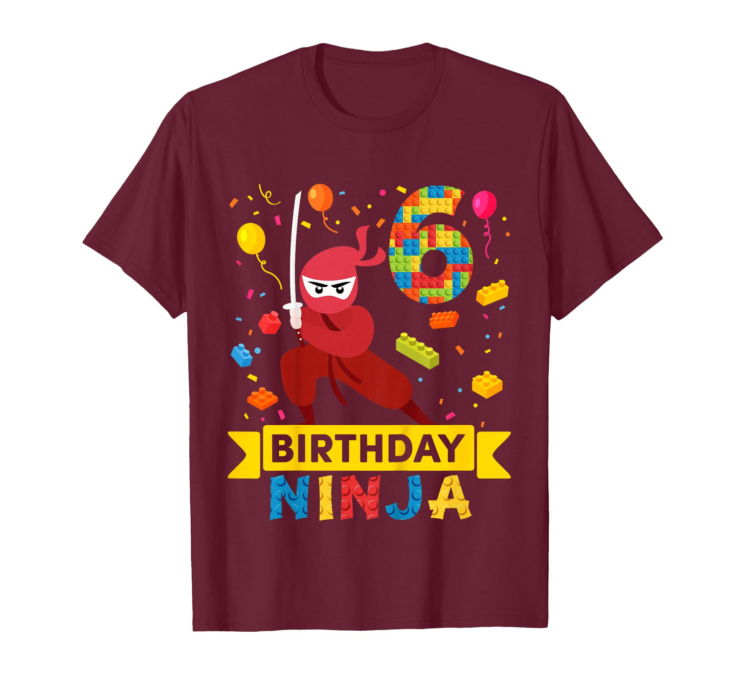 Kids 6 Year Old Building Blocks Ninja 6th Birthday Boy T-Shirt