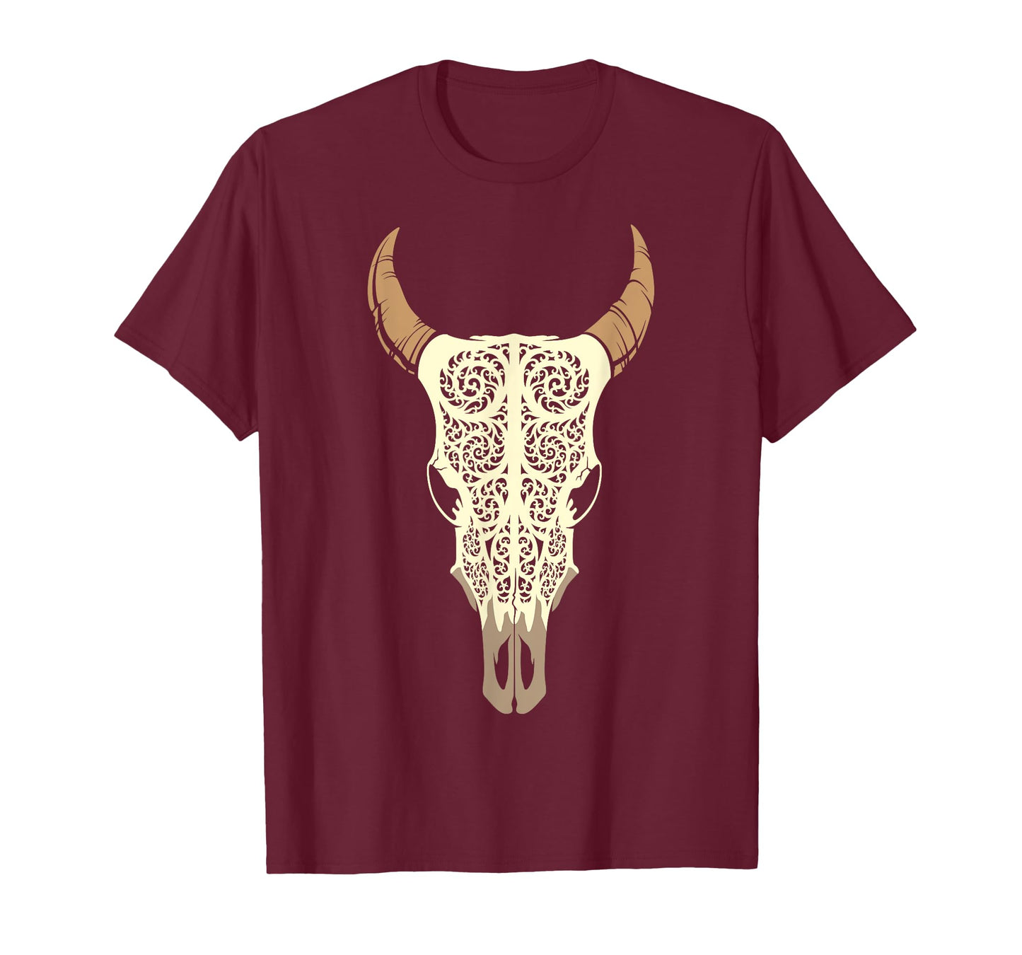 Steer Head Skull Shirt Cow Bull Horn Western Tribal Boho Tee T-Shirt