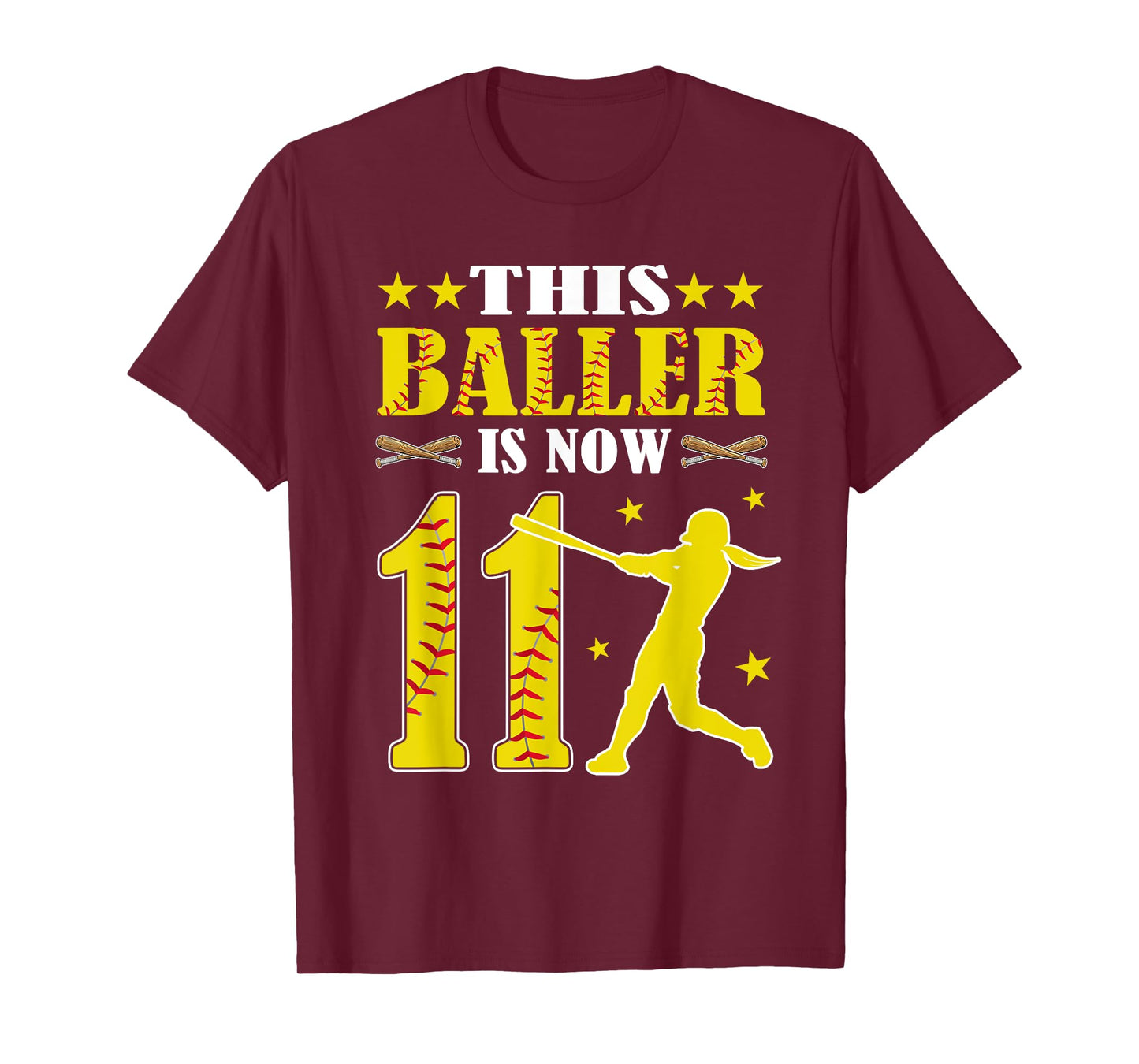 This Baller Is Now 11 Year Old Birthday Girl Softball 11th T-Shirt