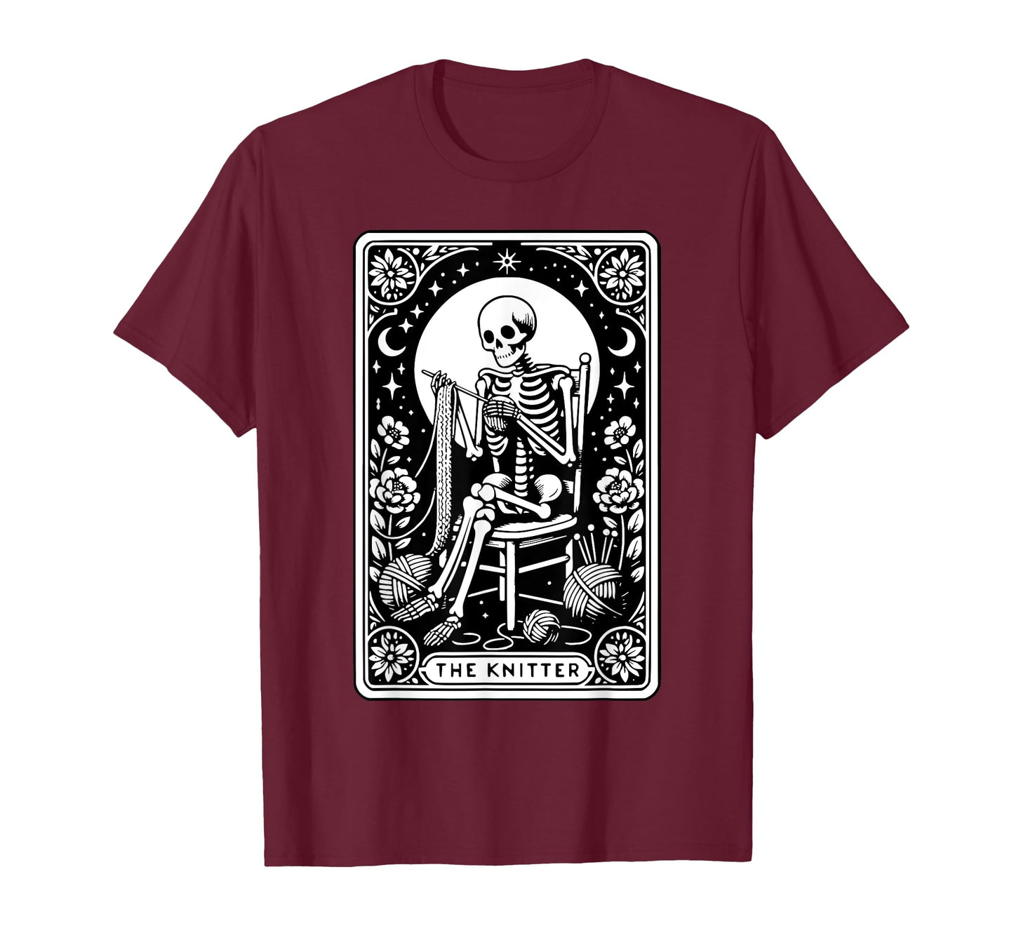The Knitter Tarot Card Funny Knitting Skeleton Crochet Lover T-Shirt