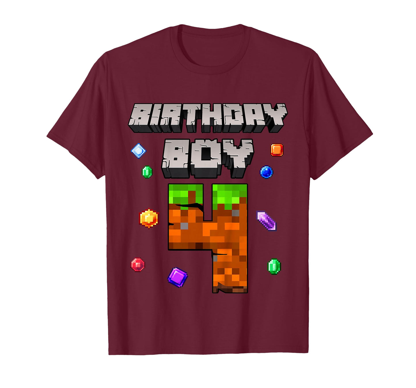 Kids 4th Birthday Boy 4 Video Gamer Pixel Number Four Bday Party T-Shirt