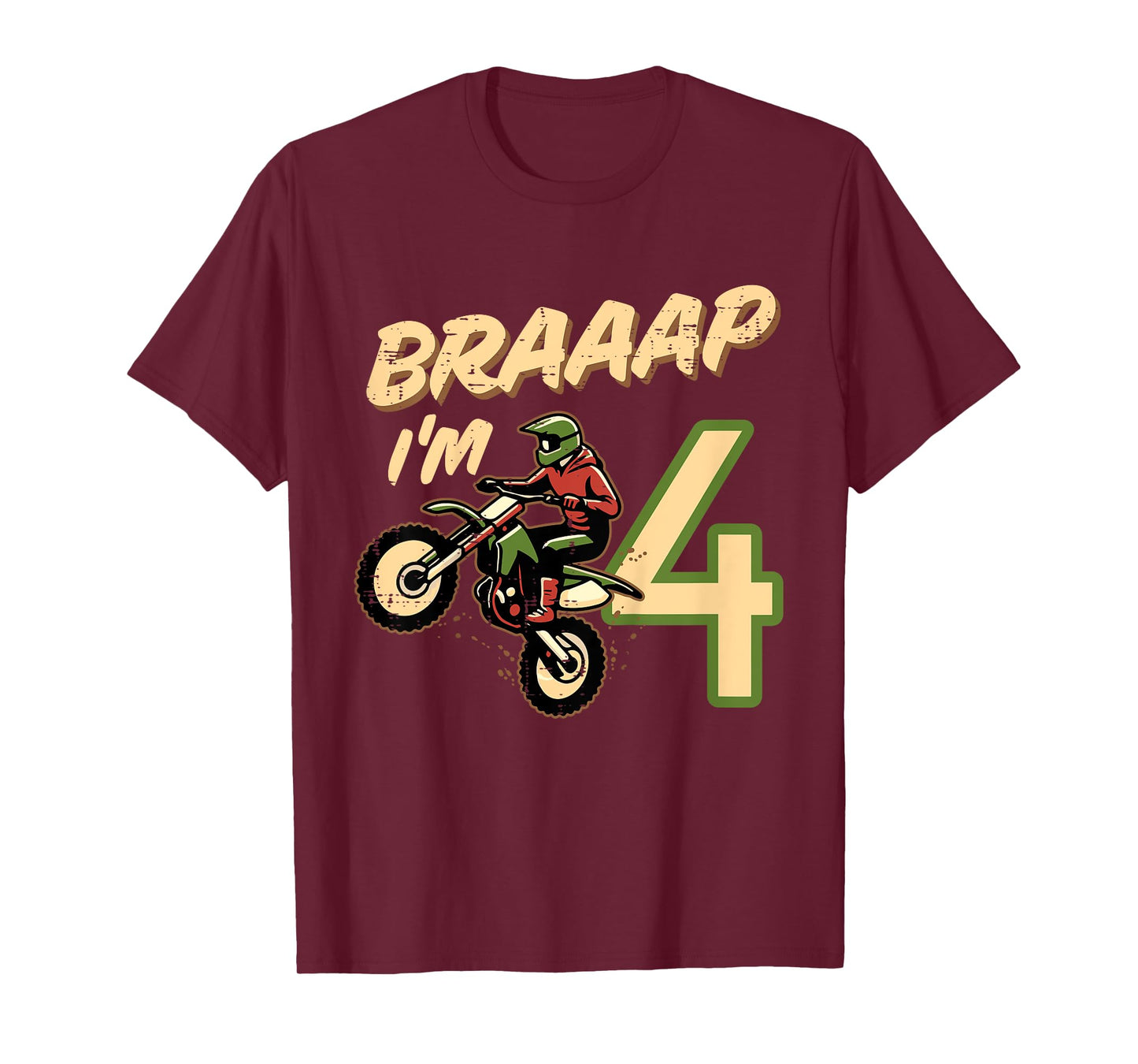 Kids Braaap Im 4 Dirt Bike 4th Birthday Bday Motocross Boys Kids T-Shirt