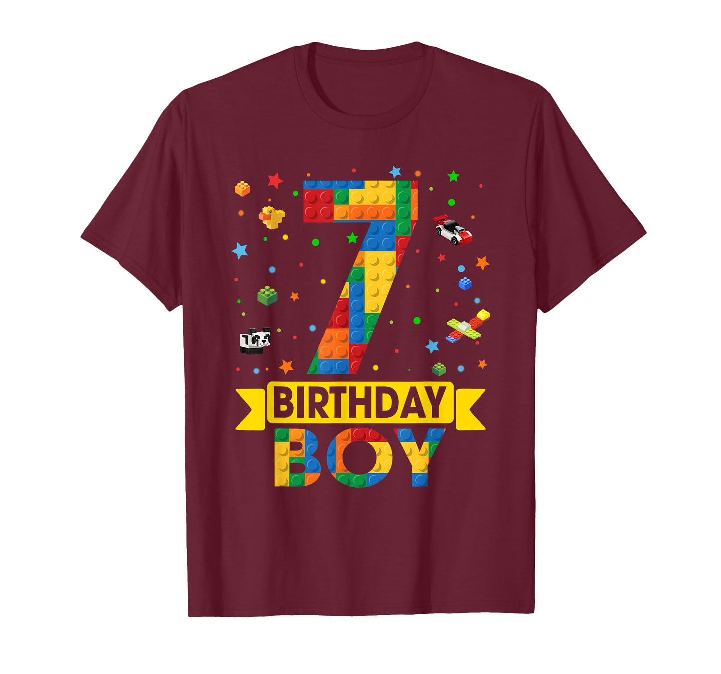 Kids Funny 7 Year Old Building Blocks 7th Birthday Boy T-Shirt