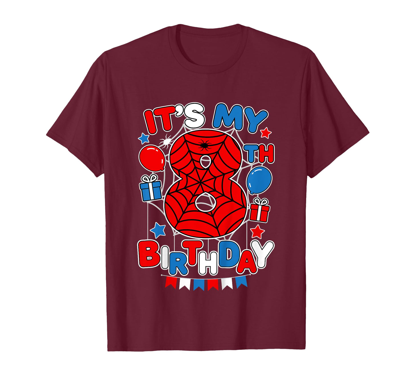 Kids It's My 8th Birthday Spider Theme Party 8 Year Old Boys Kids T-Shirt