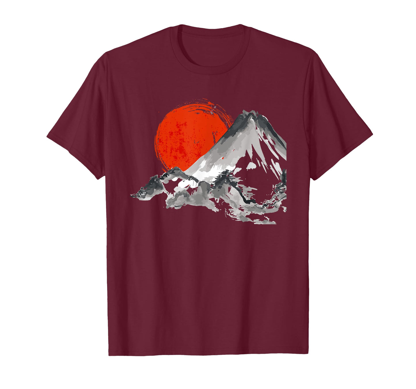 Japanese Rising Sun Over Mount Fuji Watercolor T Shirt T-Shirt