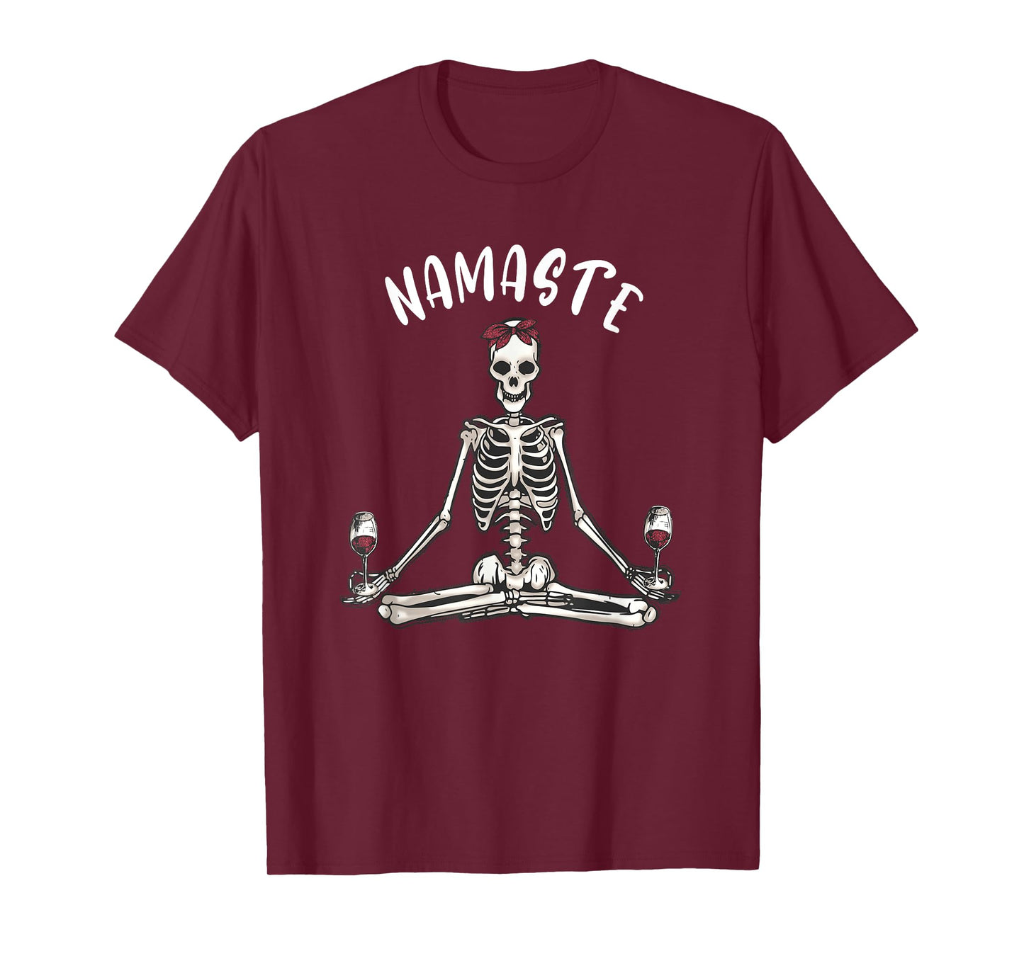 Namaste Yoga Skeleton with Wine funny women's yoga T-Shirt