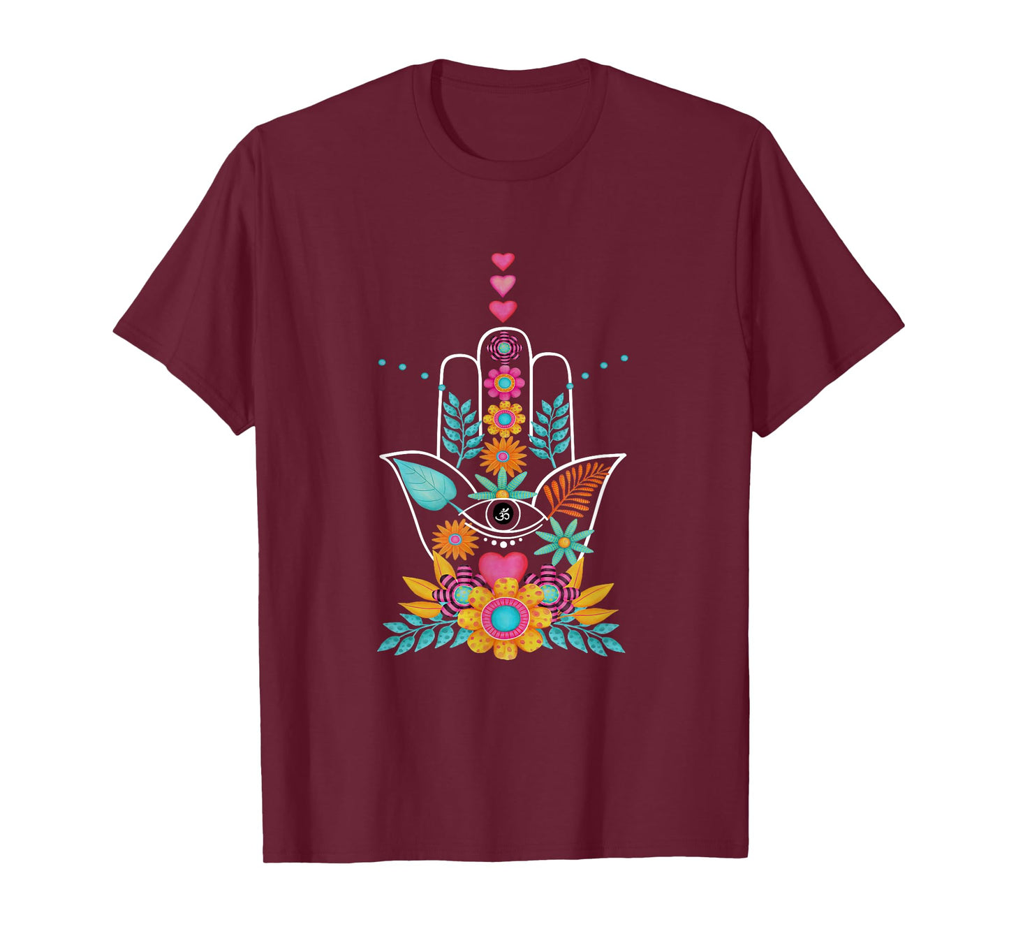 Hamsa Evil Eye Hand Of Fatima Flowers Protection Symbol Gift T-Shirt