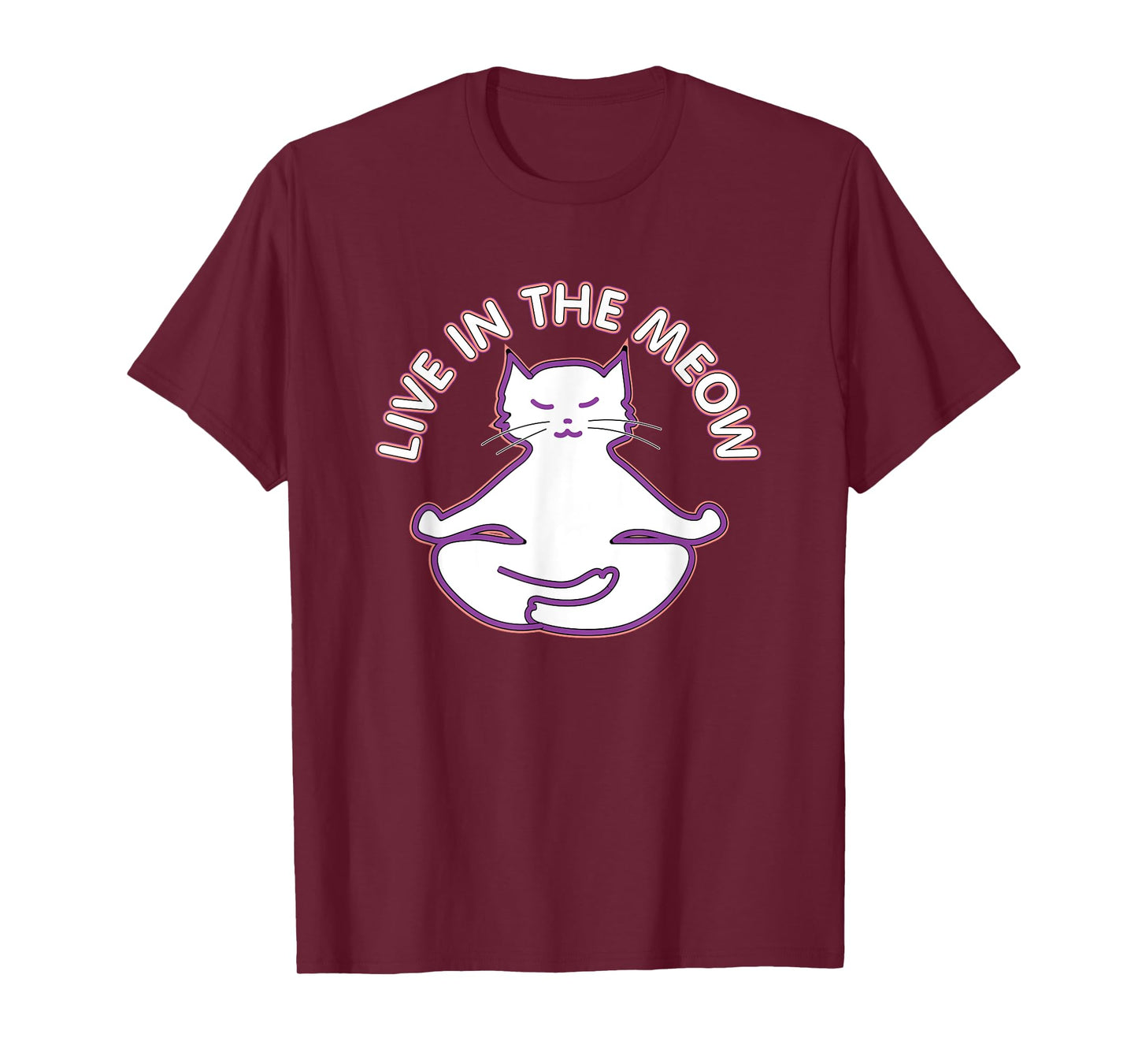 Yoga Teacher Gifts LAD Graphics Yoga Cat 'Live In The Meow' Yogi Kitty Meditation Black Women's Unisex Classic Fit Short Sleeve T-Shirt