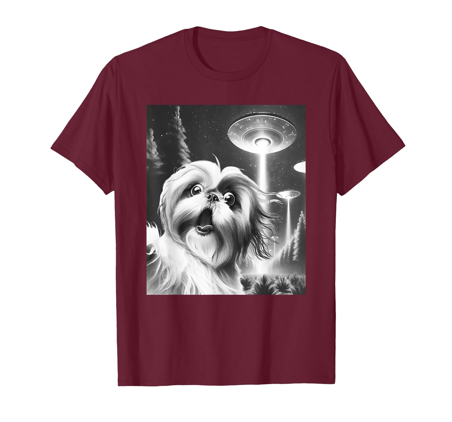 Funny Shih Tzu Alien UFO Taking a Selfie Dog Mom Dad Men Women Girls Kids T-Shirt