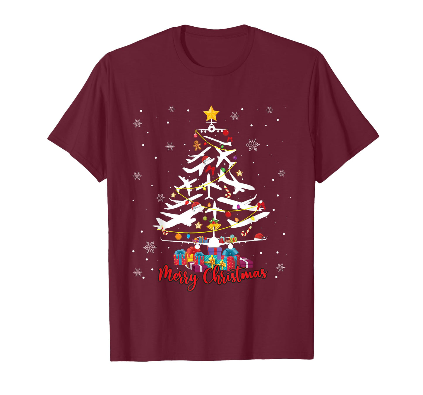 Airplane Christmas Tree Merry Xmas Most Likely Pilot T-Shirt