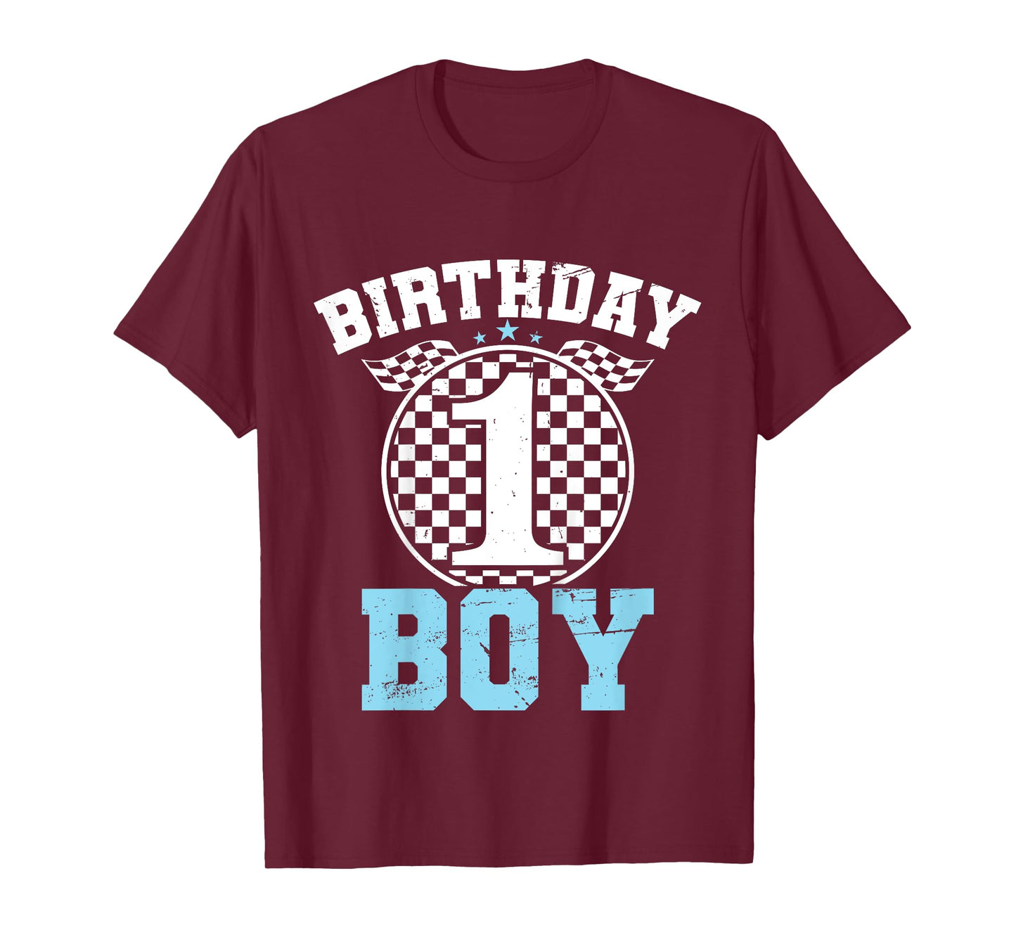 Kids 1st Birthday Boy 1 One Race Car 1st Birthday Racing Car Flag T-Shirt