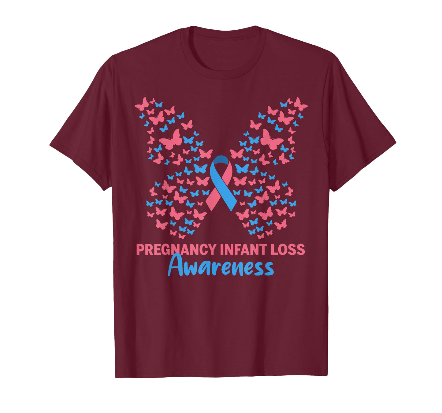Pregnancy Infant Loss Awareness Pink & Blue Ribbon Butterfly T-Shirt