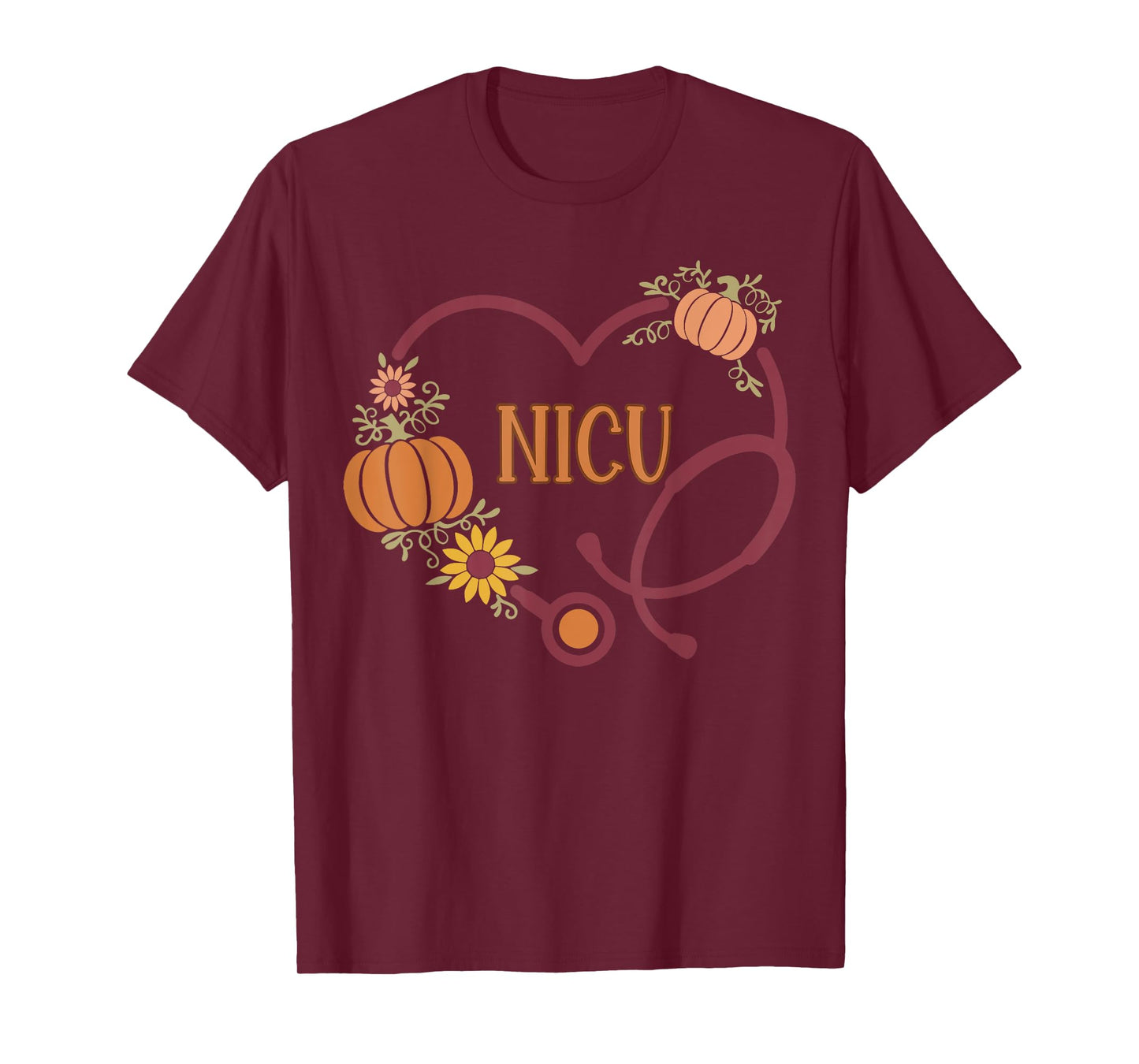 Retro NICU Nurse Stethoscope Heart Pumpkin Fall Thanksgiving T-Shirt