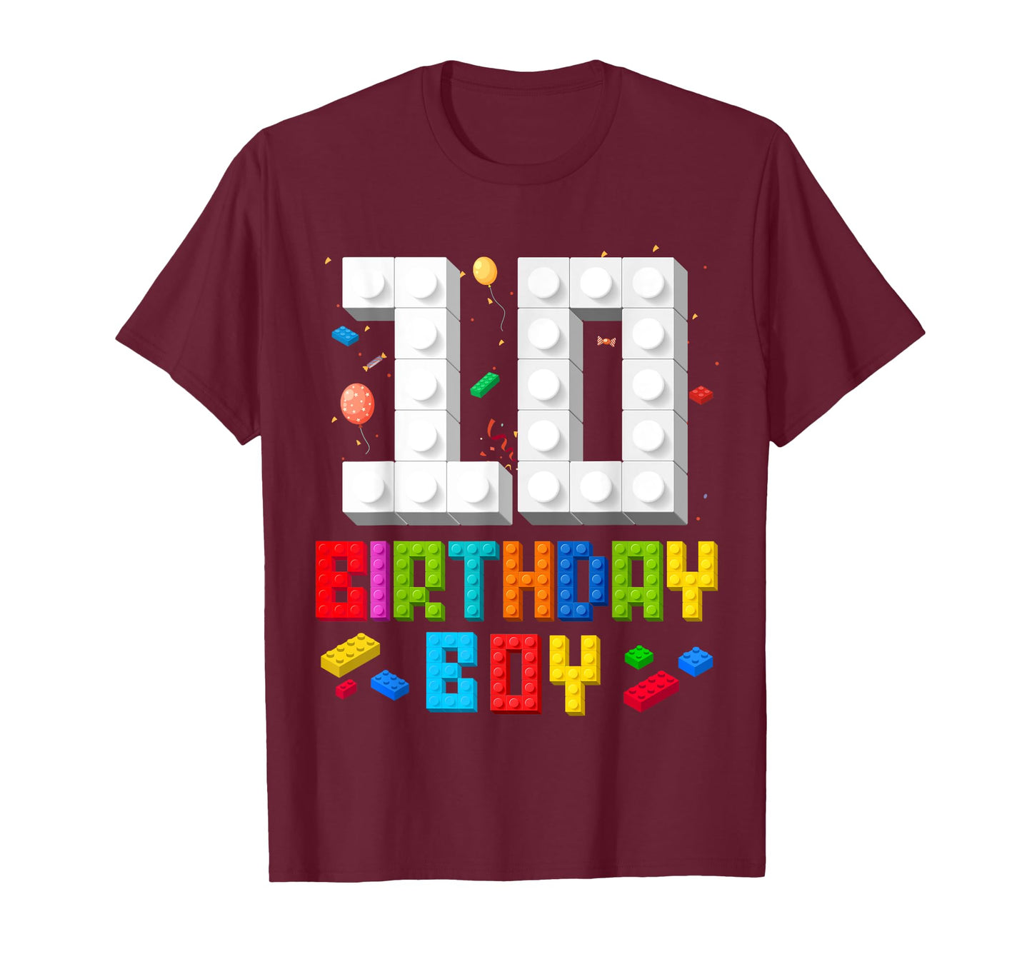 10th Birthday Boy Master Builder 10 Years Old Building Block T-Shirt