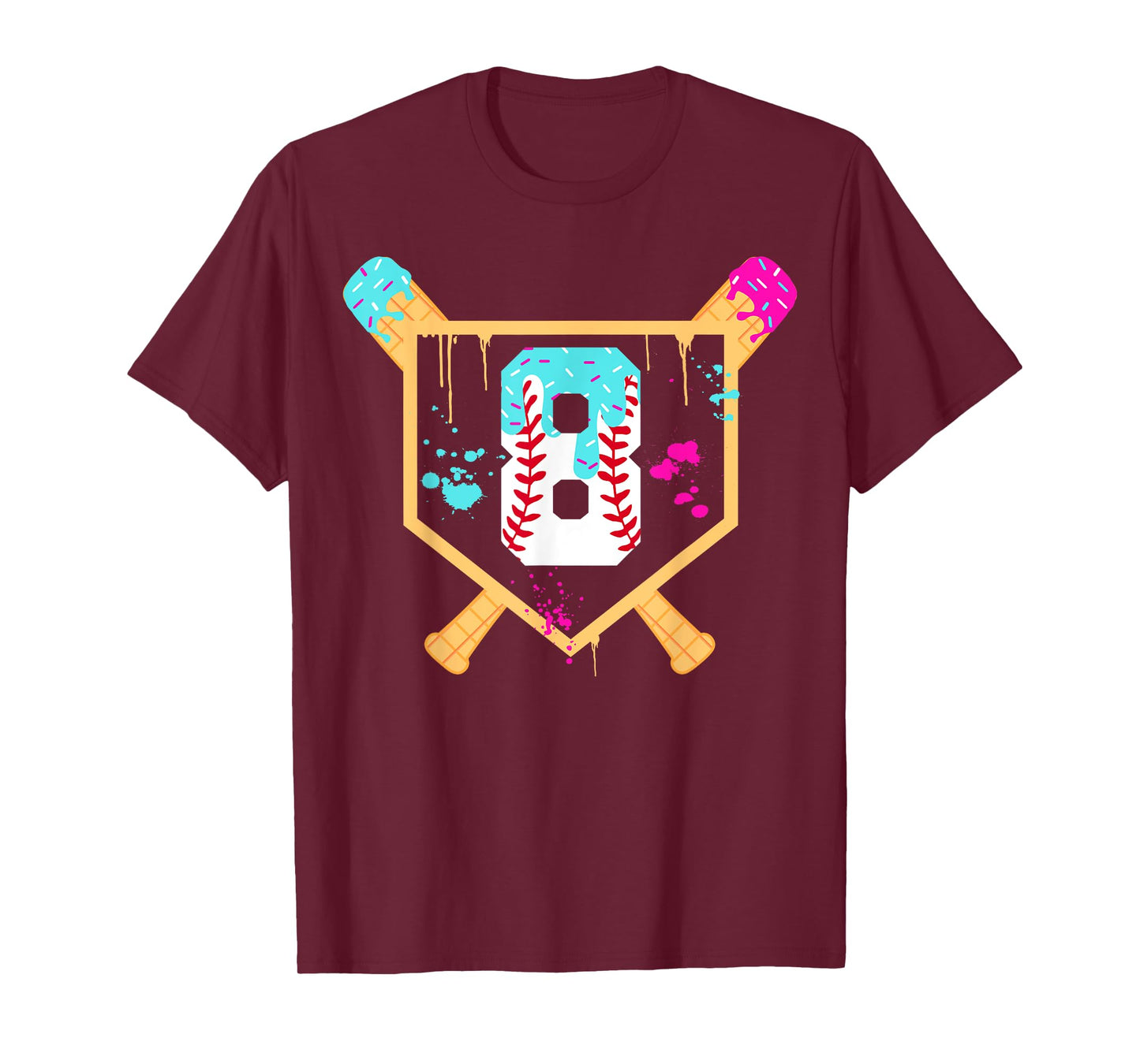 Baseball 8 Year Old Ice Cream Drip 8th Birthday Boy 8 T-Shirt