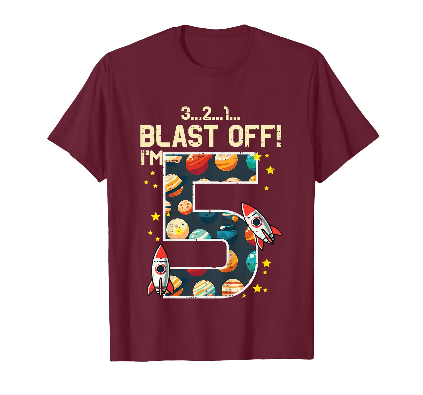 5th Birthday Rocket Space Bday Blast Off Im 5 Boys Girls Kid T-Shirt