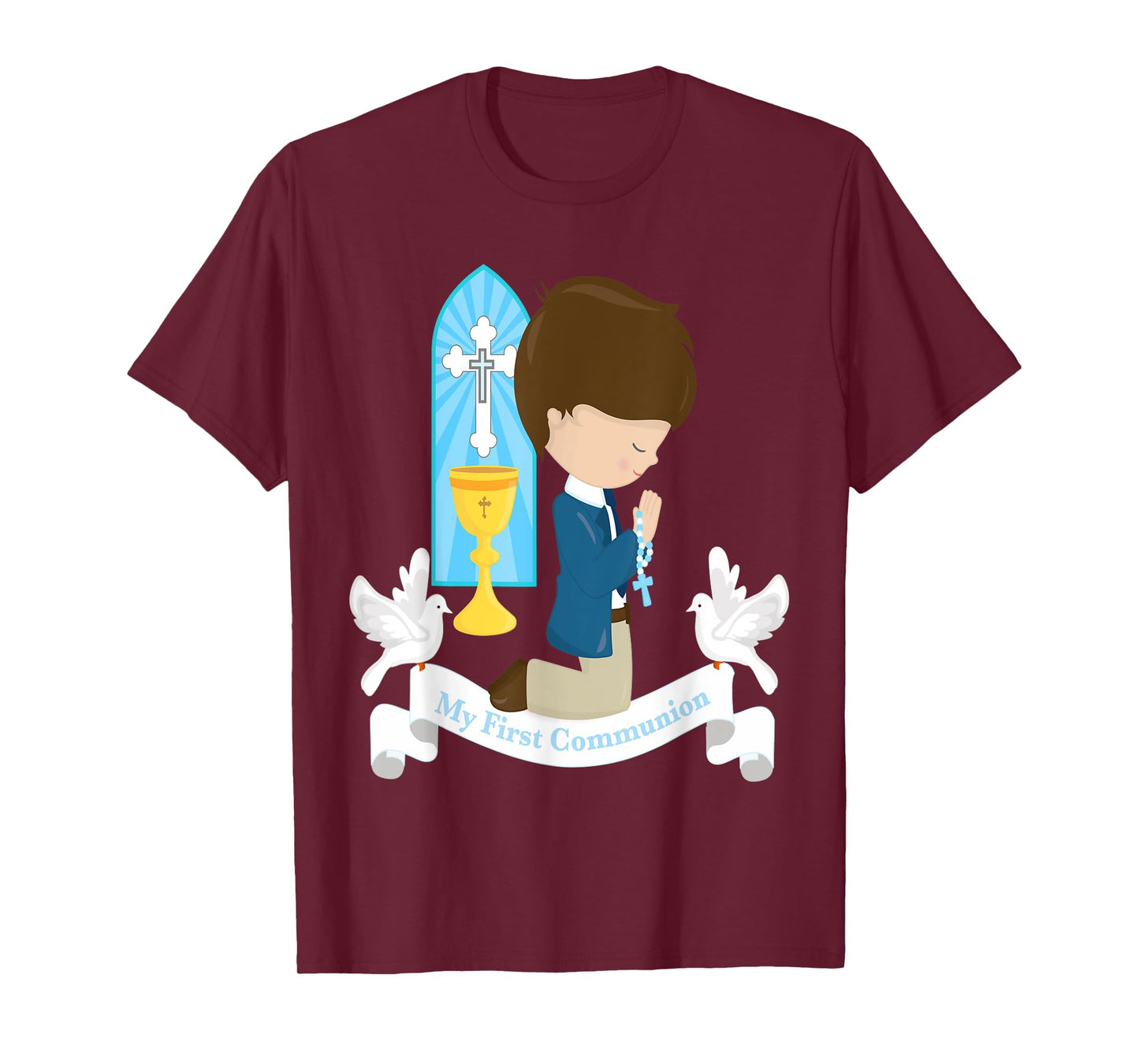 My First Communion Shirt Kids Children Son Boy Brunette T-Shirt