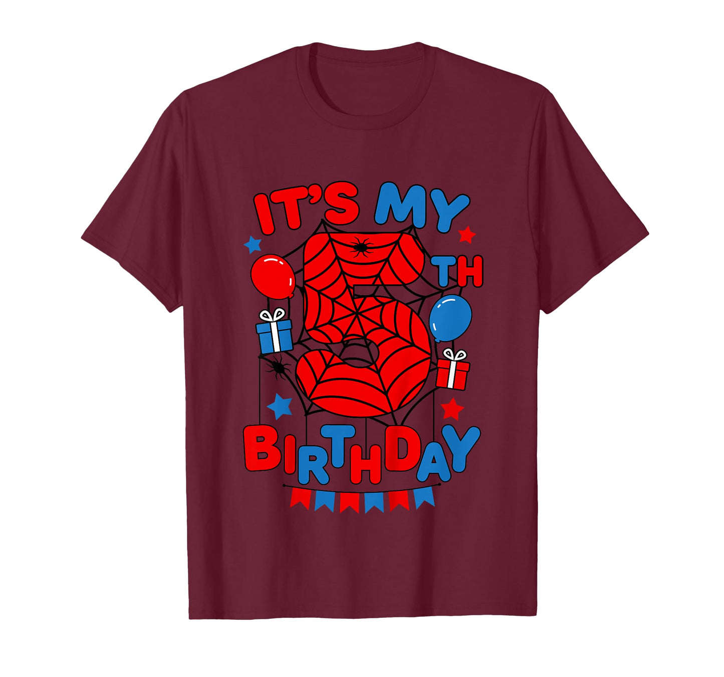 Kids It's My 5th Birthday Spider Theme Party 5 Year Old Boys Kids T-Shirt
