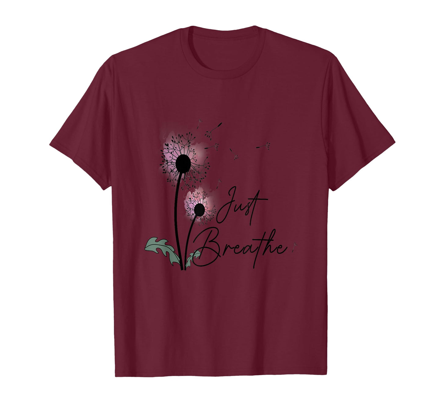 Dandelion Graphic Just Breathe Letter Print Inspirational T-Shirt