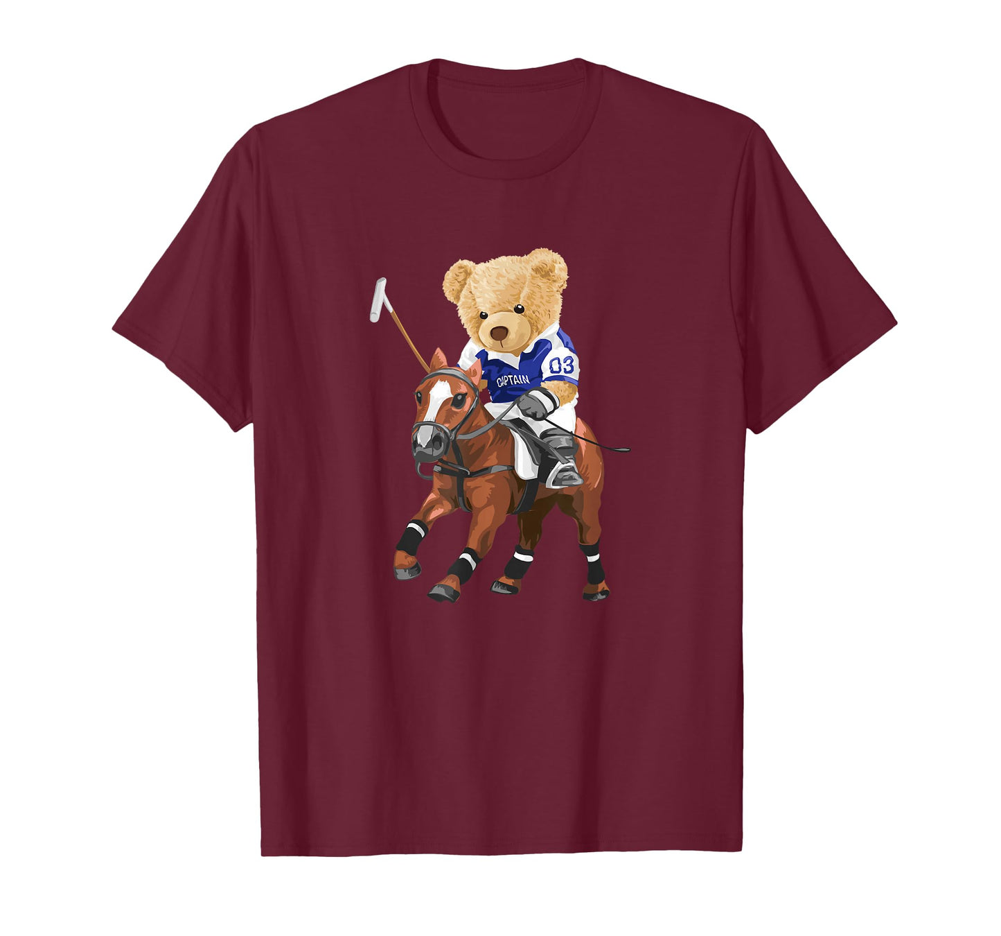 Cool Teddy Bear Playing Horse Polo Game Illustration Graphic T-Shirt