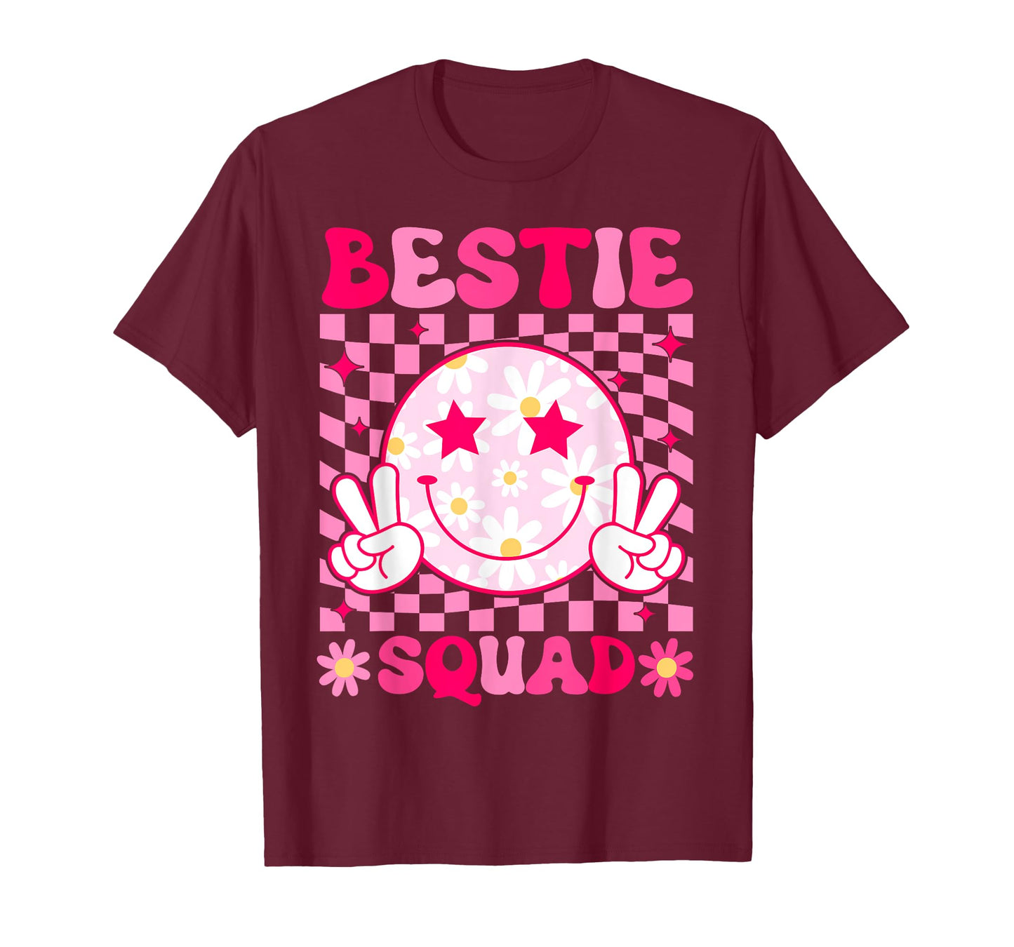 Groovy Bestie Squad Pink Smile Face Bestfriend Matching Bff T-Shirt